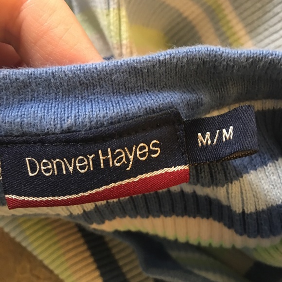 Denver Hayes blue green white striped cotton v-neck sweater Size M - Picture 4 of 7